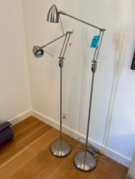 Two Adjustable Arm Floor Lamps Stainless Steel