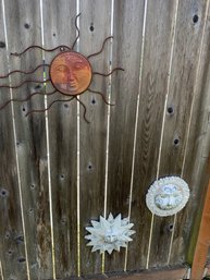 Assorted Fence Decor Pieces, Outdoor Mirror, 4 Hanging Stars, Sunburst Fence Decor, Fish Fence Pot Holders