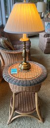 R1 Palecek Wicker Glass Top Side Table And Lamp