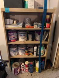 Rm6 Utility Three Shelf Unit With Contents Including Paint, Tapes, Tools, Lightbulbs, And Other Items