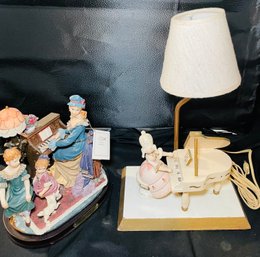 R4 Peter And Andrew Gentili Collection Family Piano Figurine And Woman Playing Piano With Lamp Figurine