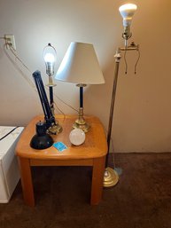 R13 End Table, Two Table Lamps, One Floor Lamp And A Reticulating Arm Lamp