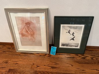 R3 Framed Wings Of The Morning Signed Roland Clark Print, And Framed Renoir Print