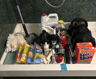 R11 Cleaning Supplies Including Mop And Mop Refills, Spic And Span Cleaners, Indoor Desk Fans, Other Items
