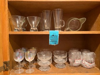 R3 Glassware, Martini, Handled Glass Hot Mugs, Dessert Dishes, Small Wine Glasses Iridescent