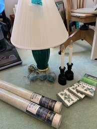 2 Rolls Paper Illusion Wallpaper, 3 Sconce Candleholders, 2 Battery Candles, 4 Packs Wallpaper Border, Lamp,