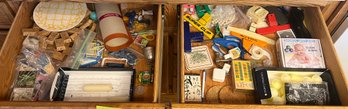 RM2 Junk Drawer Lot To Include Candle Sticks, Trivets, Tape, And Other Items