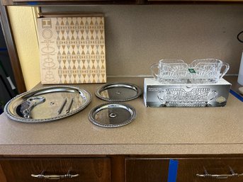 R4 Irvinware Three Tier Tray Set, Crystal Flatware Caddy