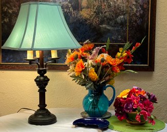 R2 Table Lamp, Decorative Faux Flowers, And Other Decorative Items