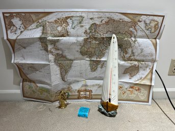 R5 Wall Maps, Sailboat Temperature Gauge, Brass Compass And Wheel