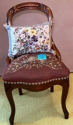 R9 Antique Chair With Needlepoint Seat And Needlepoint Decorative Pillow