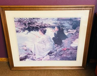 R4 Professionally Framed Lithograph, Two Girls Fishing By John Singer