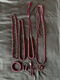 R6 Vintage Woven Garnet Beaded Jewelry Set