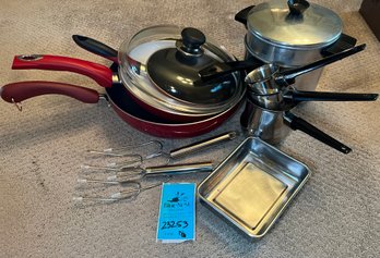 R3 Skillets, Double Boiler, Roast Lifters, Set Of Small Sauce Pots