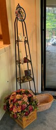 R2 Decorative Triangular Plant Stand To Include Faux Flowers, A Whicker Basket, Lavender Sachets, Decorative