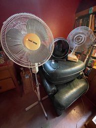 One Kool Temp Standing Fan And Two Floor Fans