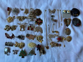 R4 Lot Of Costume Jewelry, Pins, Clamps, Earring, Necklace