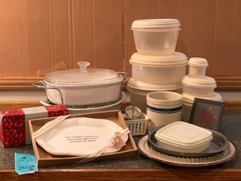 R3 Rubbermaid Storage, French White Corning Ware, Quiche Pan, Tea, Crock, Platters, Kitchen Tools
