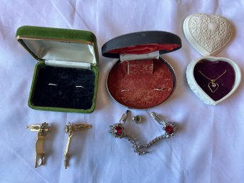 R9 Lot Of Costume Jewelry, Cuff Links, Earring, Necklace, Set Of Three Jewelry Boxes