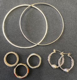 RM6 Jewelry Set To Include, 1 Pair Of Earrings, 3 Rings, And 1 Set Of 2 Bracelets All Stamped 925
