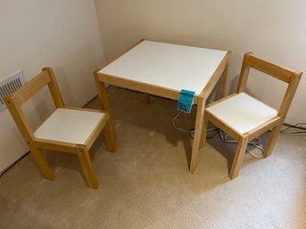 R12 Childs Table And Two Chairs  19in Tall 22x19.25i Inch Top. Chairs Seats 11 Inches From Floor