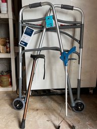 Drive Walker, Unused With Tags, Collapsible Handled Cane And Three Stick Grabbers