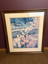 R5 M.H Hurliman Armstrong Painting/Lithograph,  Floral Scene With Tulips And Cherry Blossoms