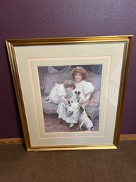 R5 Framed Print Of Little Girls With Puppies, Playtime By Arthur John Easley