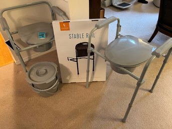 R2 Unused Two Portable Commodes  And Bedside Stable Rail