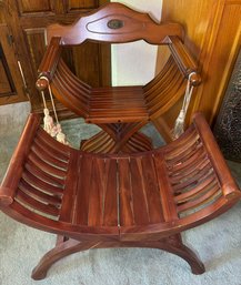 R1 Vintage Savanarola Wooden Scissor Folding Chair With Stool, Includes Decorative Tassels