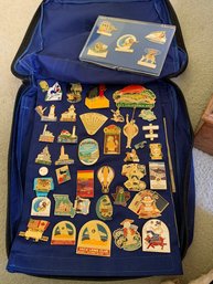 Assorted Decorative Travel Pins, Trading Pins Zip Up Carrying Case, Small Plastic Pin Case
