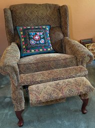 R1 Reclining Chair 1 Of 2 With Vintage Style Fabric And An Embroidered Pillow