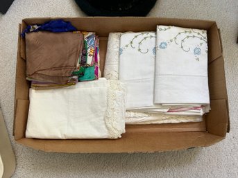 R3 Lot Of Linens, Container Full Of Various Gloves, Green Hat