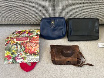 R3 Lot Of Bags, Goodie Bag, Blue Northwest Bag, Small Black Bag, Leather Camera Case