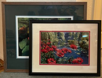 R1 Marie Powell Signed And Editioned Garden Nasturtiums And An Unidentified Artist Needlepoint Lakeside Poppie