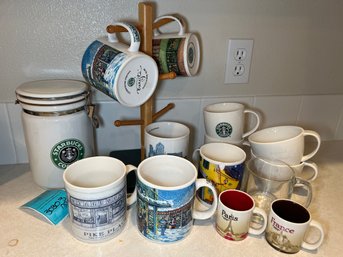 R3 Starbucks Mugs, Storage And A Mug Tree. Please See Photos For More Details