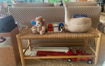RM1 Childs Toy Lot To Include Wicker Bench And Stool