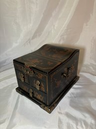 R1 Antique Chinese Jewelry Box With Unfolding Mirror And Calligraphy Inside Drawers