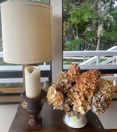 RM1 Lot To Include Vase, Decorative Candle Holder With Candle, And Lamp