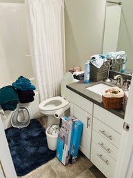 R9 Bathroom Lot Bath Towels, Hand Towels, Garbage Can, Omron Blood Pressure Monitor, Moen Bath Accessory Kits