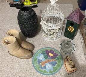 Garden Art, Birdhouse, Women's Ugg Boots, Vase, Iron, And Garden Stone