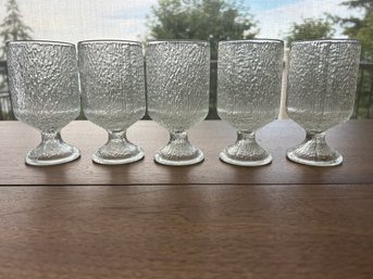 R3 Set Of Five Indiana Glass Crystal Ice Textured Wine Glasses