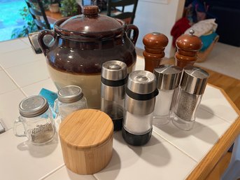 R3 Collection Of Salt And Pepper Shakers And Bean Crock