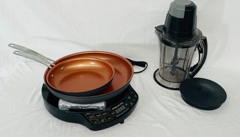 Nuwave Precision Induction Cooktop, Nuwave Party Drink Mixer, Two Nuwave Duralon 2 Skillets