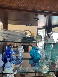 Curio Cabinet Decor To Include Vases, Sea Life Sculptures , Crystal Swans