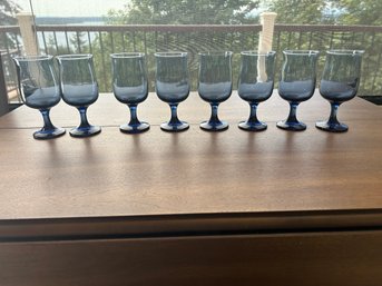 R3 Set Of Eight Vintage Blue Libbey Wine Glasses