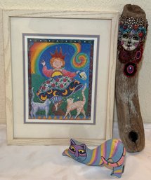 R1 Sparkle Books: Rainbow Days Cover Artwork Framed, Bead Embroidered Mask Wooden Art Hanging,