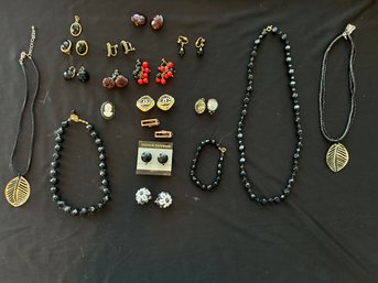 R3 Lot Of Black Costume Jewelry, Necklaces, Earrings, Pendant