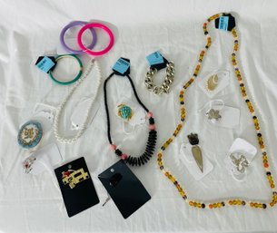 Collection Of Costume Jewelry Including Pins, A Silver Bookmark, Necklaces, Bracelets