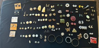 R3 Lot Of Costume Jewelry, Earrings, Pins, Bracelets